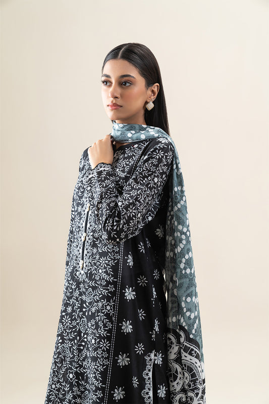 3 PIECE PRINTED LAWN SUIT-PITCH BLISS (UNSTITCHED)