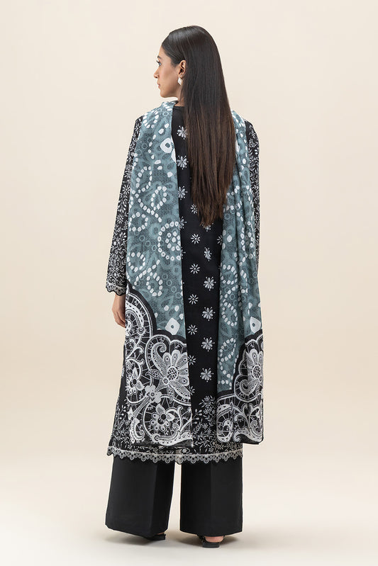 3 PIECE PRINTED LAWN SUIT-PITCH BLISS (UNSTITCHED)