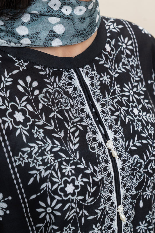 3 PIECE PRINTED LAWN SUIT-PITCH BLISS (UNSTITCHED)