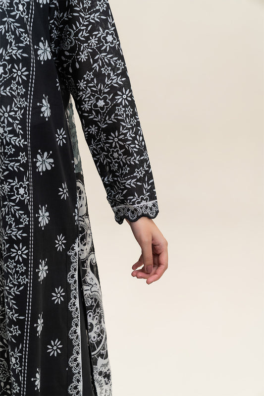 3 PIECE PRINTED LAWN SUIT-PITCH BLISS (UNSTITCHED)