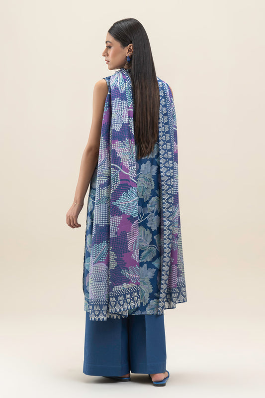 3 PIECE PRINTED LAWN SUIT-BLUE HUES (UNSTITCHED)