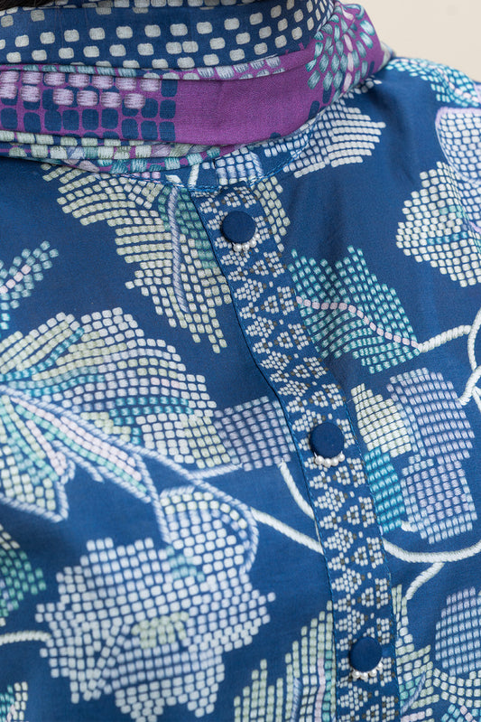 3 PIECE PRINTED LAWN SUIT-BLUE HUES (UNSTITCHED)