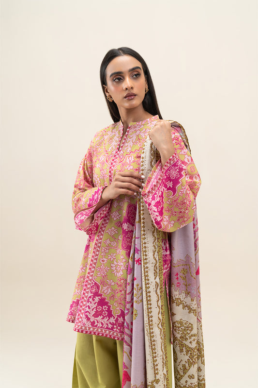 3 PIECE PRINTED LAWN SUIT-AZTEC LIME (UNSTITCHED)