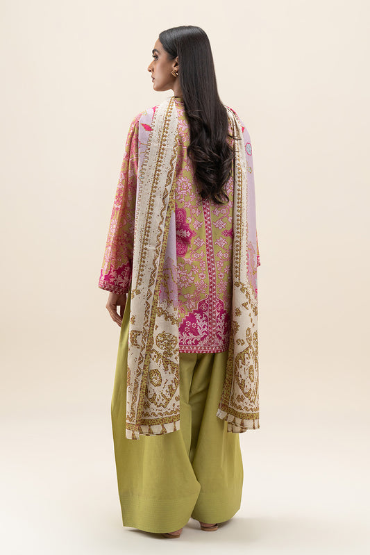 3 PIECE PRINTED LAWN SUIT-AZTEC LIME (UNSTITCHED)