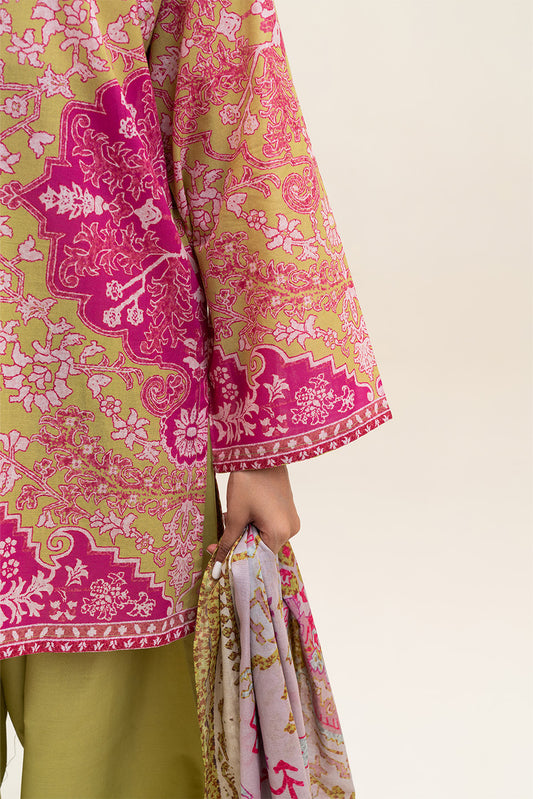 3 PIECE PRINTED LAWN SUIT-AZTEC LIME (UNSTITCHED)