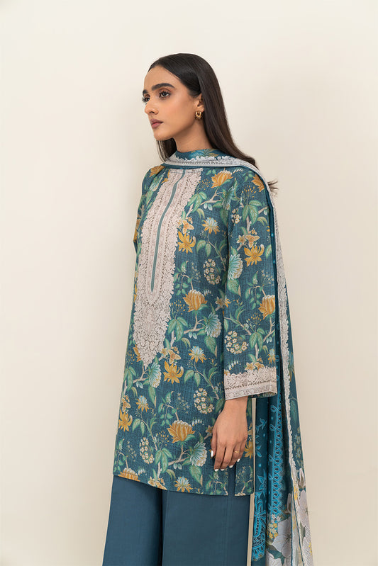 3 PIECE PRINTED LAWN SUIT-MIDNIGHT BLOOM (UNSTITCHED)