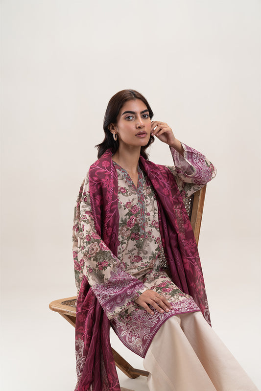 3 PIECE PRINTED LAWN SUIT-VINTAGE DREAM (UNSTITCHED)
