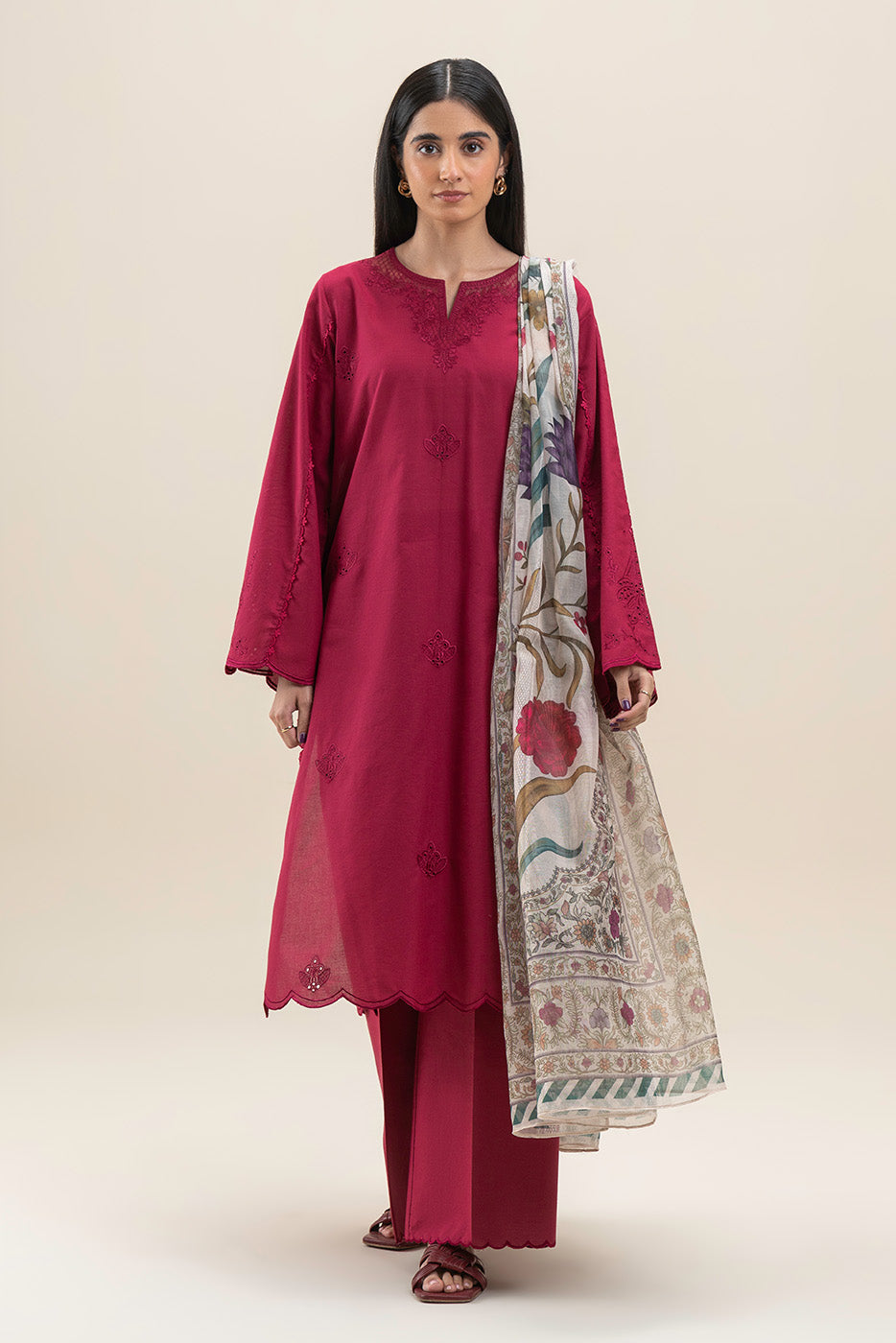 3 PIECE EMBROIDERED LAWN SUIT-GARNET CHARM (UNSTITCHED)