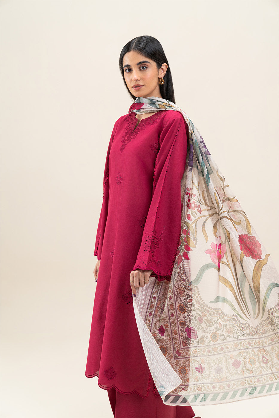 3 PIECE EMBROIDERED LAWN SUIT-DEEP INFERNO (UNSTITCHED)