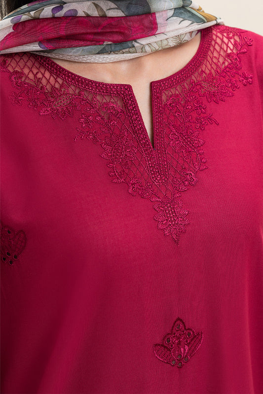 3 PIECE EMBROIDERED LAWN SUIT-GARNET CHARM (UNSTITCHED)