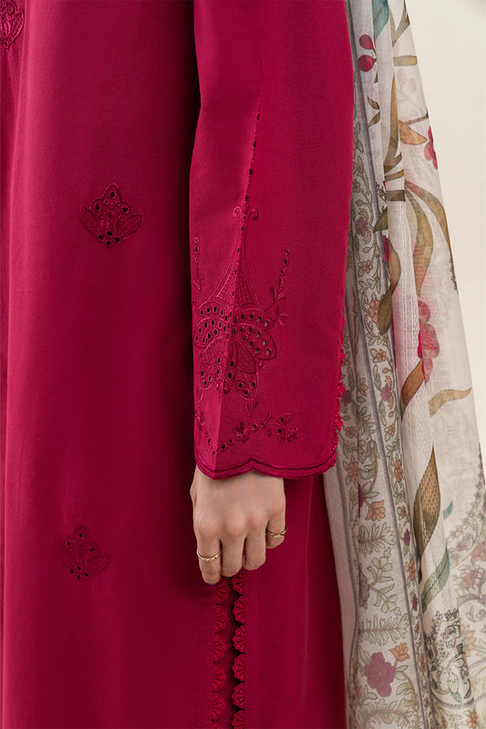 3 PIECE EMBROIDERED LAWN SUIT-GARNET CHARM (UNSTITCHED)