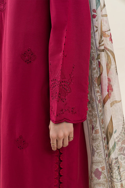 3 PIECE EMBROIDERED LAWN SUIT-DEEP INFERNO (UNSTITCHED)