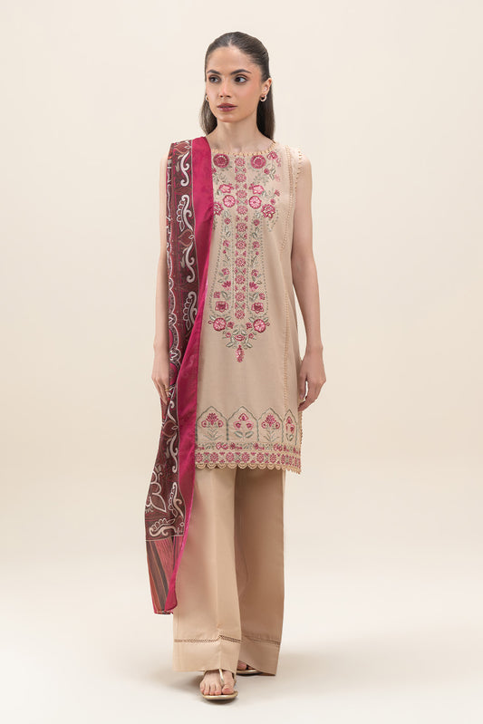 3 PIECE EMBROIDERED LAWN SUIT-GARNET FLO (UNSTITCHED)