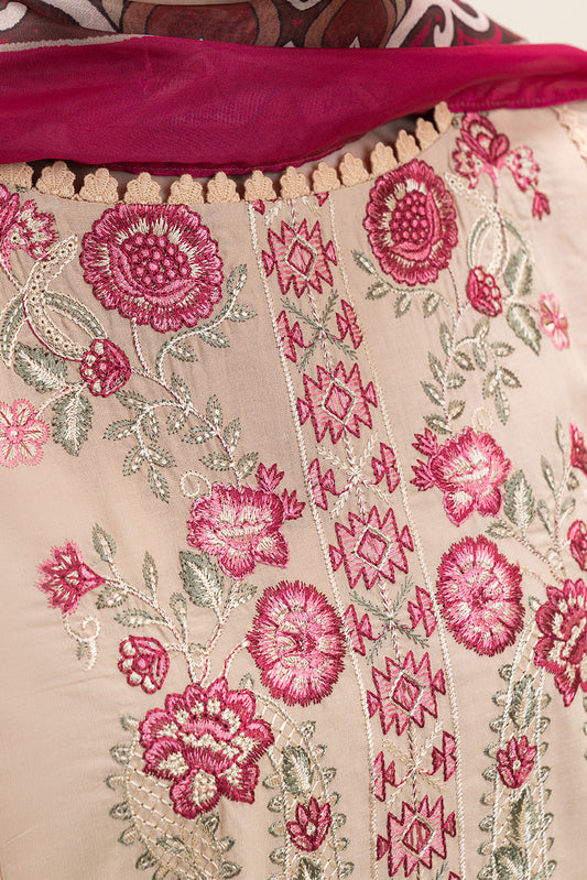 3 PIECE EMBROIDERED LAWN SUIT-GARNET FLO (UNSTITCHED)