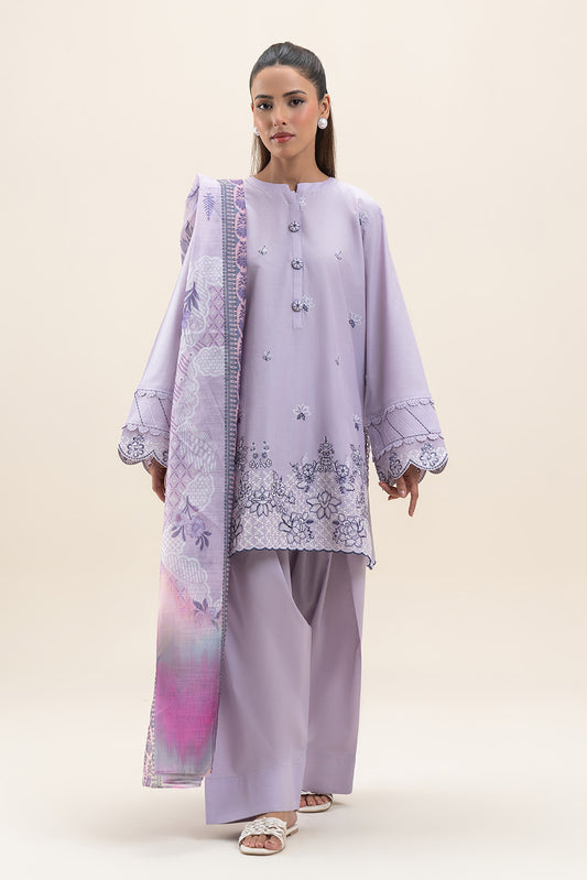3 PIECE EMBROIDERED LAWN SUIT-LAVENDER WEFT (UNSTITCHED)