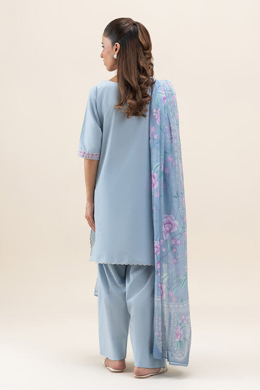 3 PIECE EMBROIDERED LAWN SUIT-CAROLINA BLUE (UNSTITCHED)
