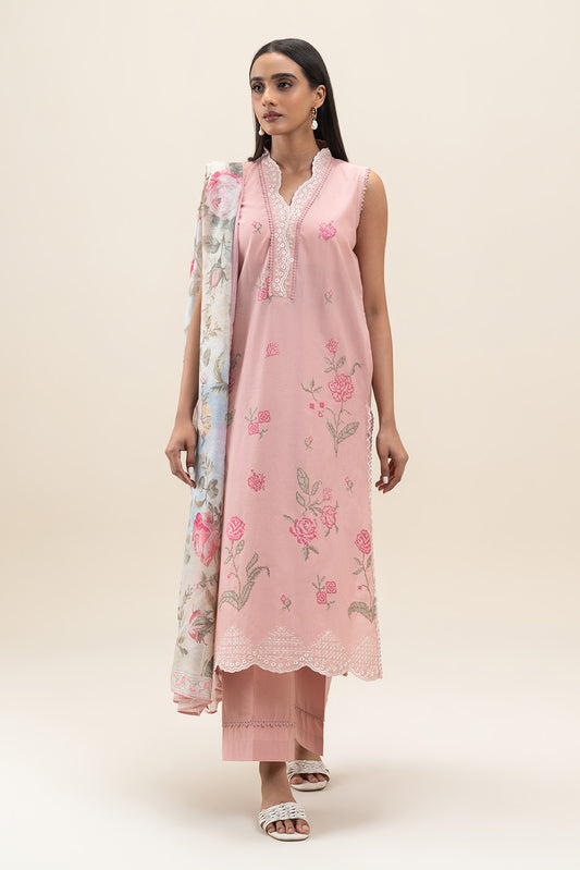 3 PIECE EMBROIDERED LAWN SUIT-FLORET PINK (UNSTITCHED)