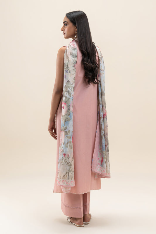3 PIECE EMBROIDERED LAWN SUIT-FLORET PINK (UNSTITCHED)