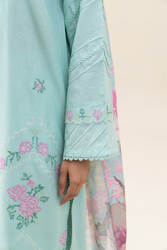 3 PIECE EMBROIDERED LAWN SUIT-ICY OASIS (UNSTITCHED)