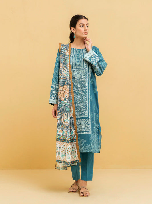 3 PIECE - PRINTED LAWN SUIT - BLUE BOUQUET MORBAGH SU_22   