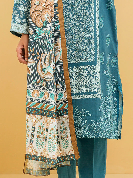 3 PIECE - PRINTED LAWN SUIT - BLUE BOUQUET MORBAGH SU_22   