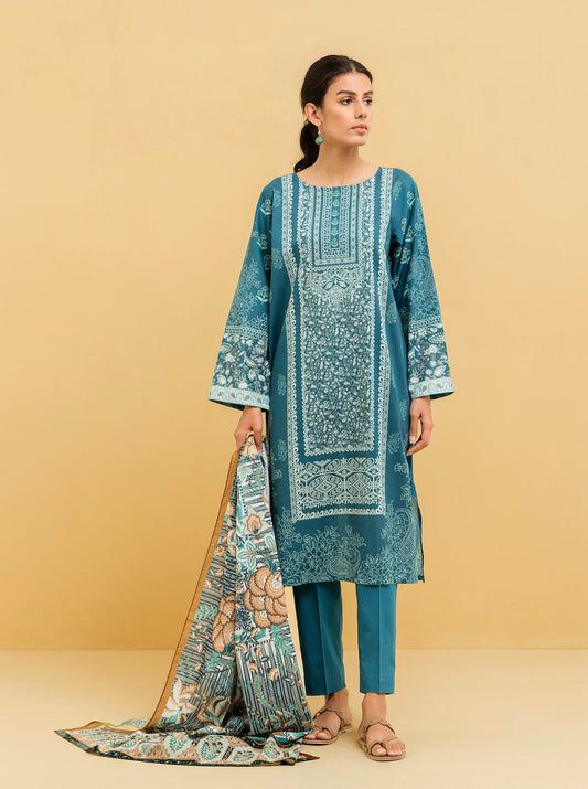 3 PIECE - PRINTED LAWN SUIT - BLUE BOUQUET MORBAGH SU_22   