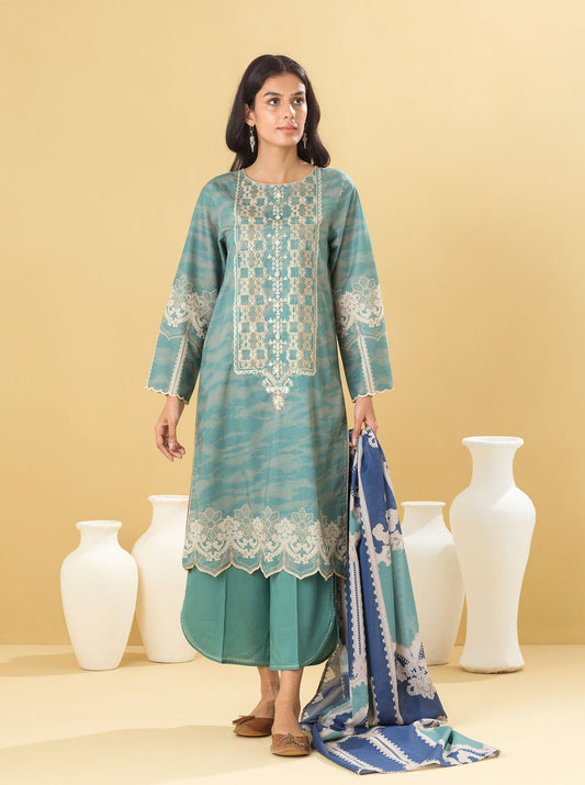 3 PIECE - EMBROIDERED LAWN SUIT - GEMSTONE TEAL MORBAGH SU_22   