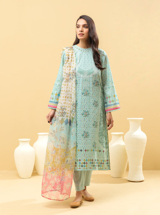 3 PIECE - PRINTED LAWN SUIT - SUMMER LRIDESCENT MORBAGH SU_22   