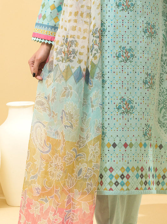 3 PIECE - PRINTED LAWN SUIT - SUMMER LRIDESCENT MORBAGH SU_22   