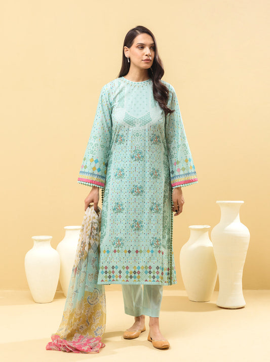 3 PIECE - PRINTED LAWN SUIT - SUMMER LRIDESCENT MORBAGH SU_22   