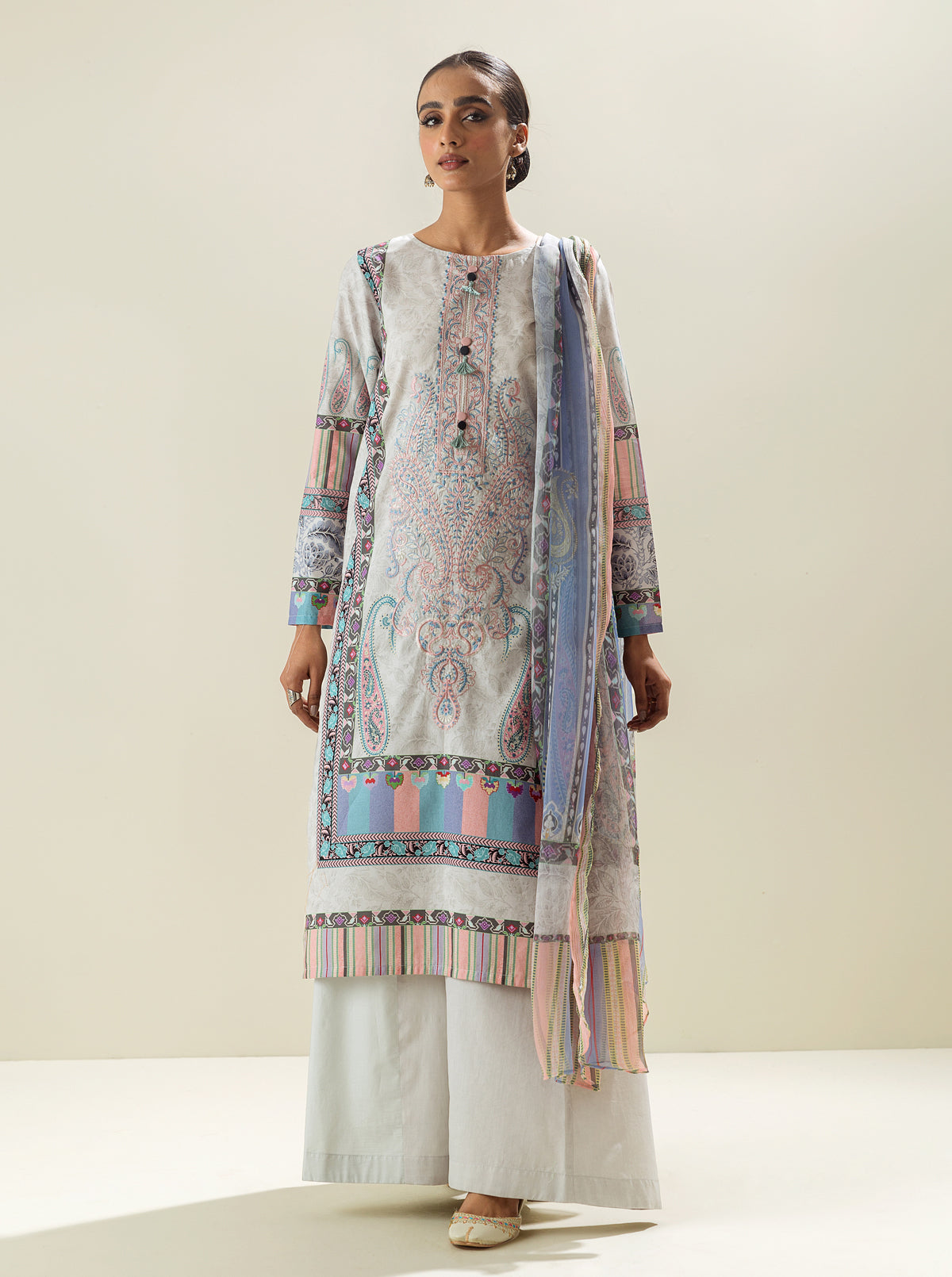 3 PIECE - EMBROIDERED LAWN SUIT - SMOKEY DREAM MORBAGH SU_23   