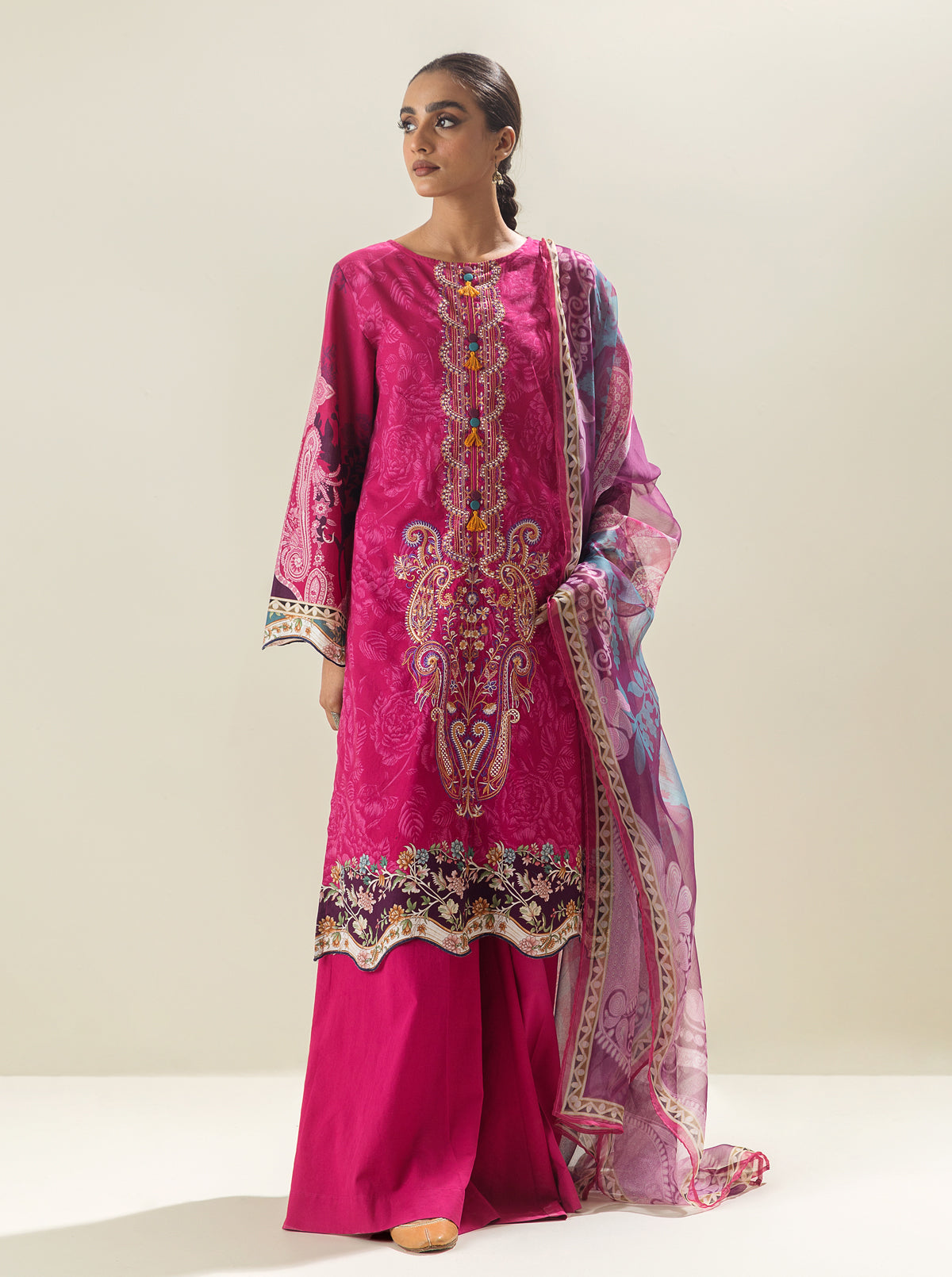 3 PIECE - EMBROIDERED LAWN SUIT - MAGENTA MUSE MORBAGH SU_23   