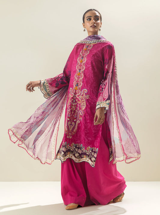 3 PIECE - EMBROIDERED LAWN SUIT - MAGENTA MUSE MORBAGH SU_23   