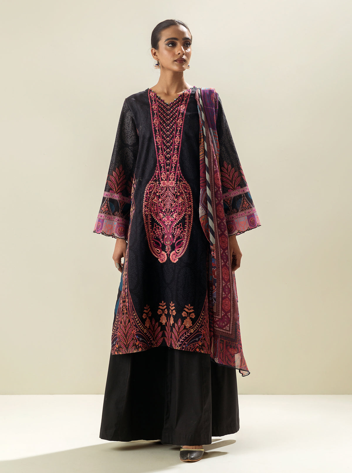 3 PIECE - EMBROIDERED LAWN SUIT - EBONY MYSTERY MORBAGH SU_23   