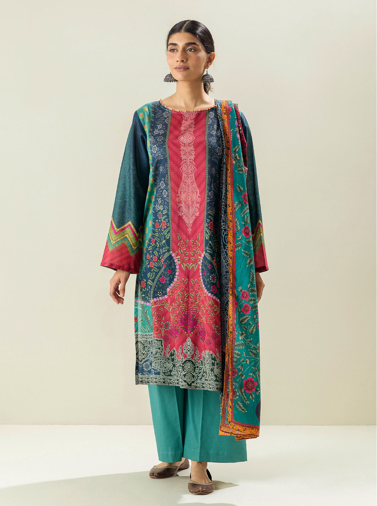 3 PIECE - PRINTED LAWN SUIT - FOUNTAIN GLORY MORBAGH SU_23   
