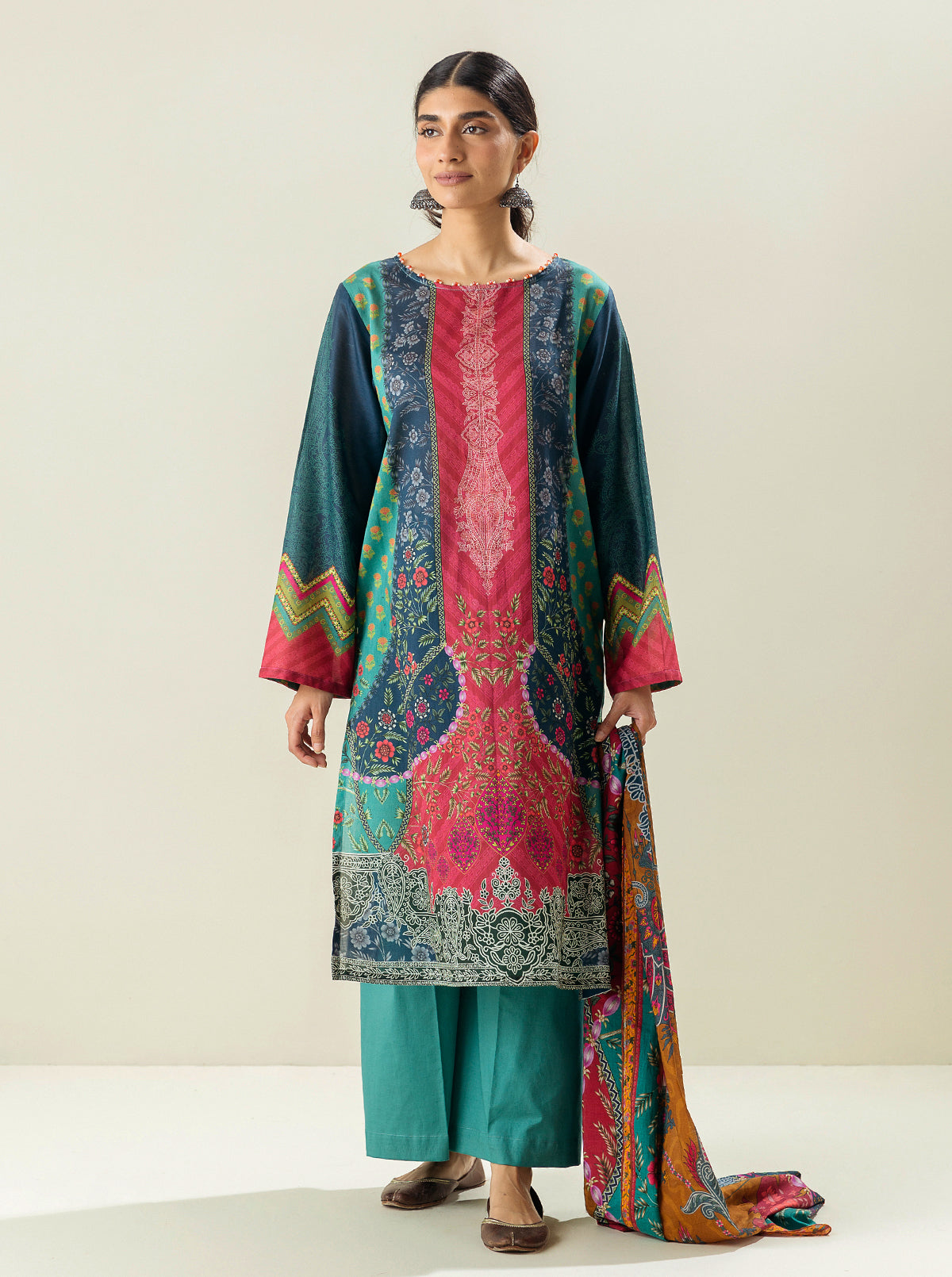 3 PIECE - PRINTED LAWN SUIT - FOUNTAIN GLORY MORBAGH SU_23   