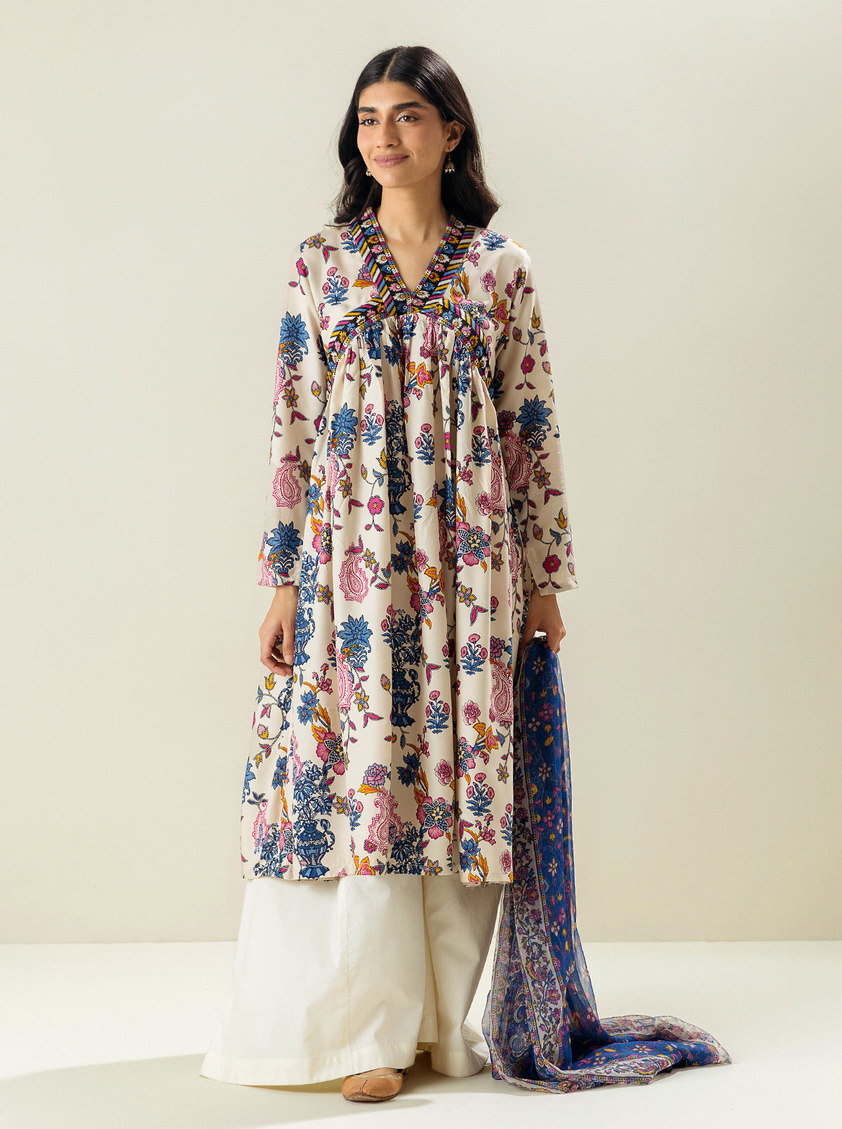 3 PIECE - PRINTED VISCOSE SUIT - CREME DE LA CREME MORBAGH SU_23   