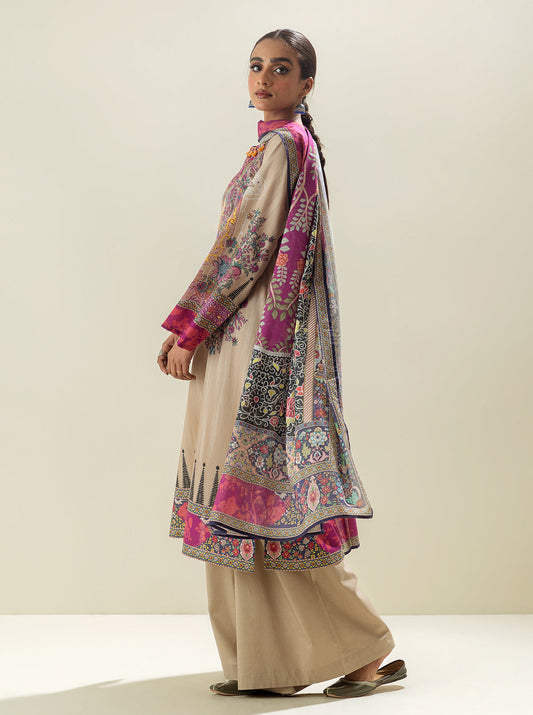 3 PIECE - PRINTED LAWN SUIT - ROYALTY BEIGE MORBAGH SU_23   
