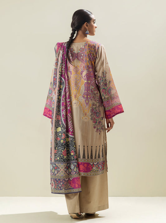 3 PIECE - PRINTED LAWN SUIT - ROYALTY BEIGE MORBAGH SU_23   