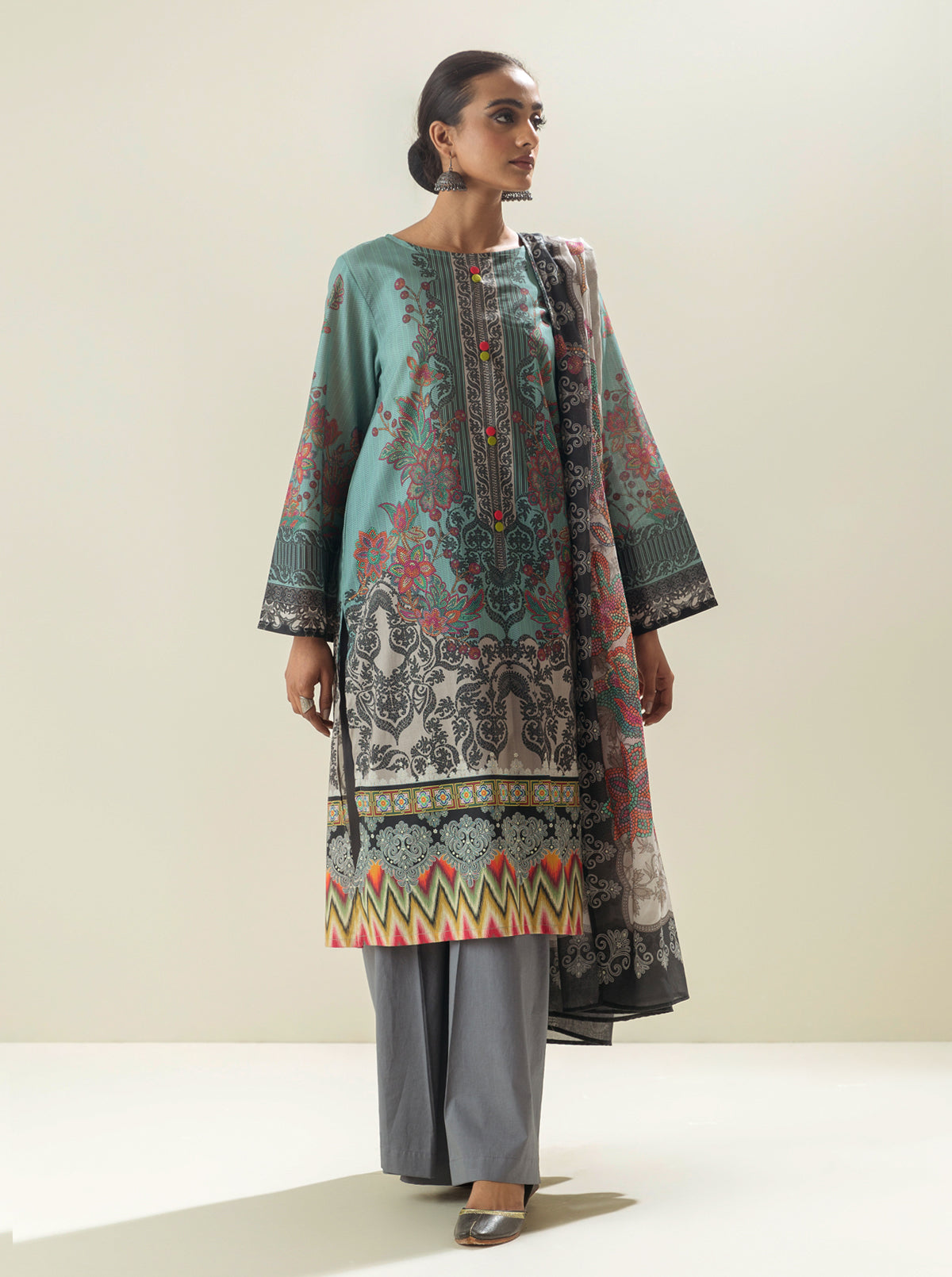 3 PIECE - PRINTED LAWN SUIT - DAZZLING MOSAICS MORBAGH SU_23   