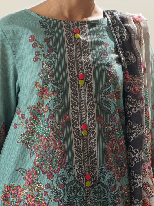 3 PIECE - PRINTED LAWN SUIT - DAZZLING MOSAICS MORBAGH SU_23   