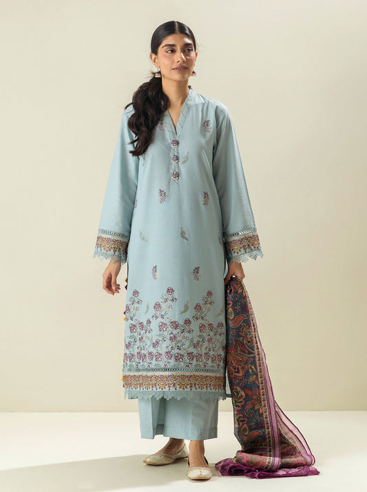 3 PIECE - EMBROIDERED LAWN SUIT - DEVOTION BLUE MORBAGH SU_23   