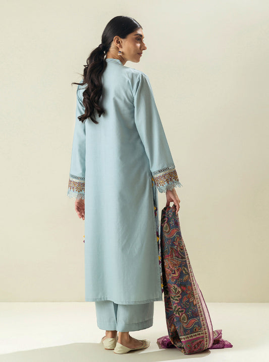 3 PIECE - EMBROIDERED LAWN SUIT - DEVOTION BLUE MORBAGH SU_23   