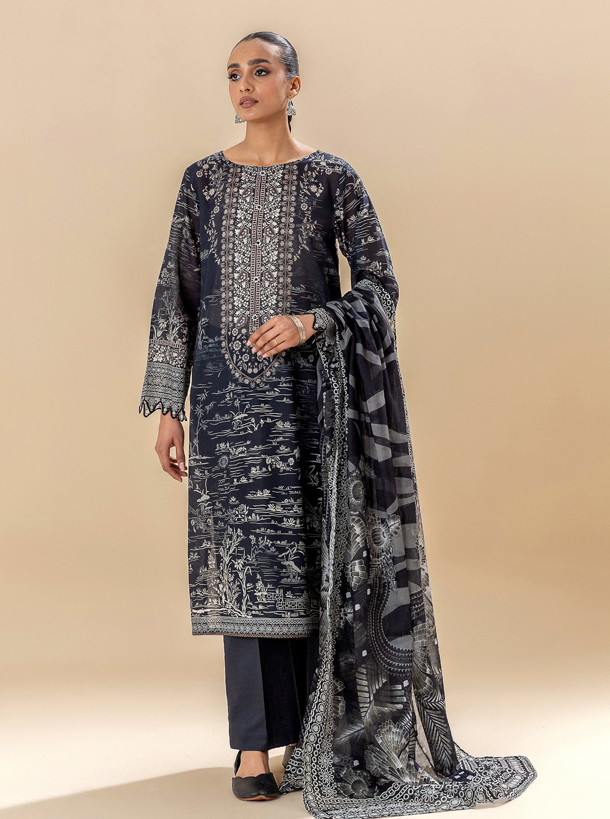 3 PIECE PRINTED LAWN SUIT-EBONY STREAMS BT-MORBAGH SU_24   