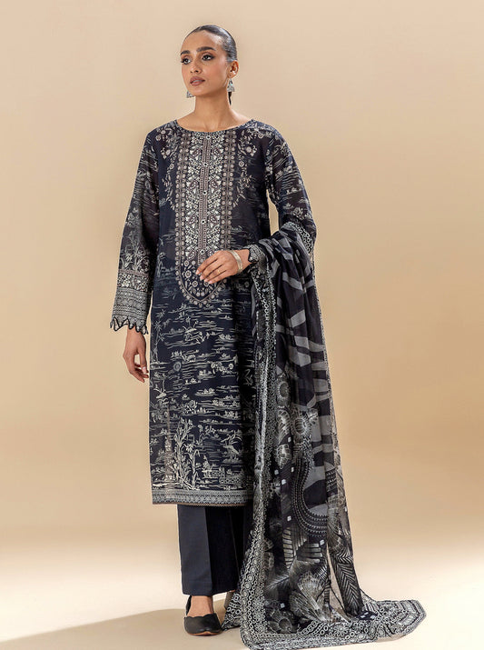 3 PIECE PRINTED LAWN SUIT-EBONY STREAMS BT-MORBAGH SU_24   