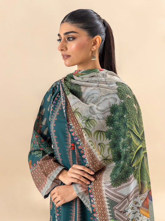 3 PIECE PRINTED LAWN SUIT-CHROME MEADOW BT-MORBAGH SU_24   