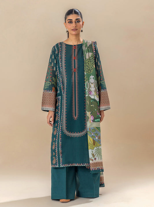 3 PIECE PRINTED LAWN SUIT-CHROME MEADOW BT-MORBAGH SU_24   