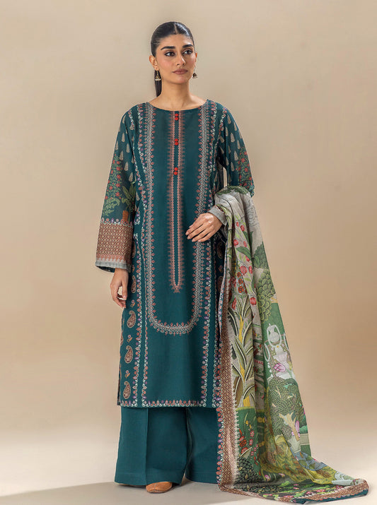 3 PIECE PRINTED LAWN SUIT-CHROME MEADOW BT-MORBAGH SU_24   