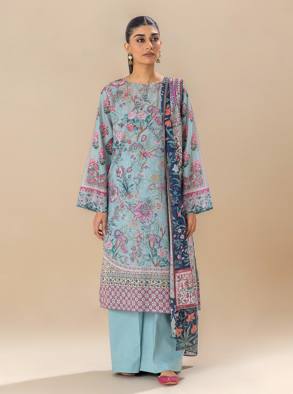 3 PIECE PRINTED LAWN SUIT-SOUL BLUE (UNSTITCHED)