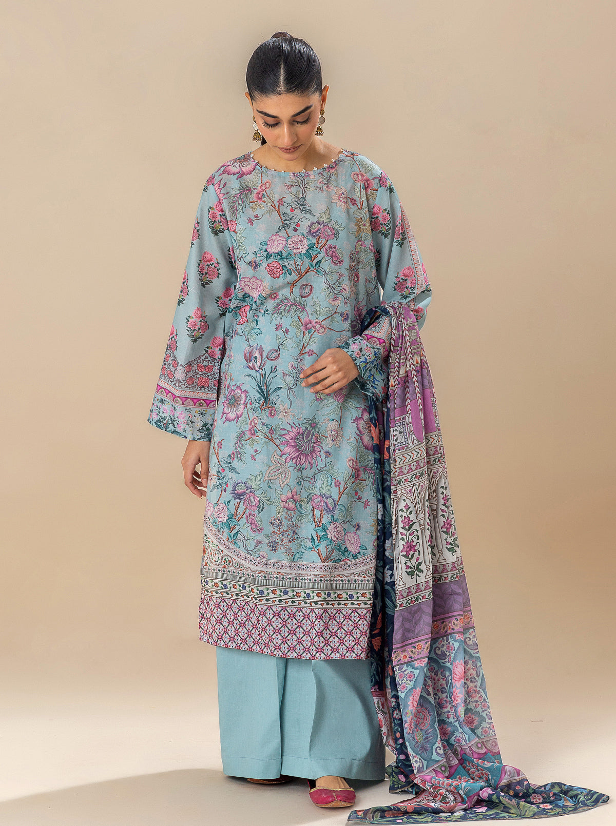 3 PIECE PRINTED LAWN SUIT-SOUL BLUE BT-MORBAGH SU_24   